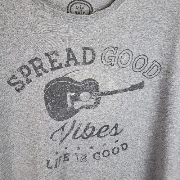 Life is Good Gray "Spread Good Vibes" T-shirt with Distressed Collar Sz 2XL - Picture 3 of 9